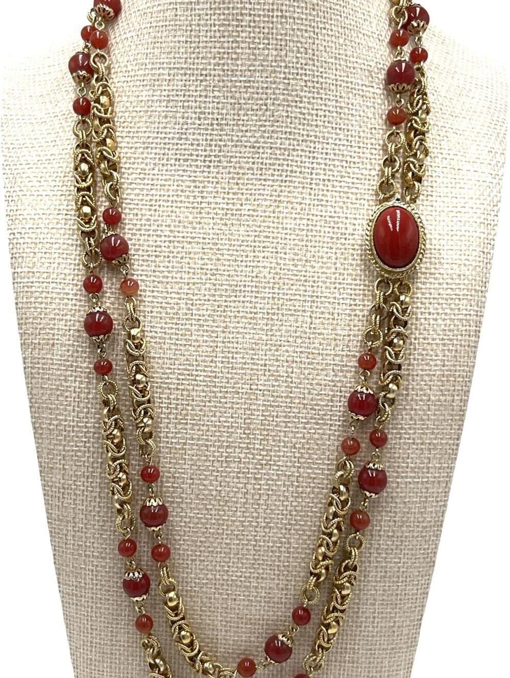Vintage Two-Strand Byzantine Chain Glass Bead Necklace